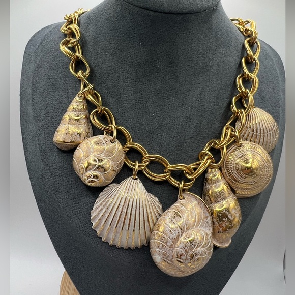 Vintage sea shell necklace with gold by Fernando Originals signed - Picture 7 of 10